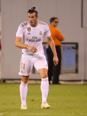 East Rutherford, Nj - 26 Temmuz 2019: Real Madrid'den Gareth Bale, Metlife stadyumunda düzenlenen 2019 Uluslararası Şampiyonlar Kupası'nda Atletico de Madrid ile oynanan maçta #11. Real Madrid 3-7 kaybetti