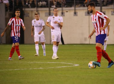 East Rutherford, Nj - 26 Temmuz 2019: Real Madrid'den Gareth Bale, Metlife stadyumunda düzenlenen 2019 Uluslararası Şampiyonlar Kupası'nda Atletico de Madrid ile oynanan maçta #11. Real Madrid 3-7 kaybetti