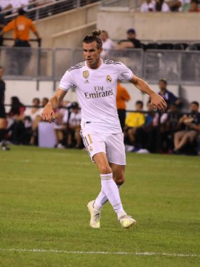 East Rutherford, Nj - 26 Temmuz 2019: Real Madrid'den Gareth Bale, Metlife stadyumunda düzenlenen 2019 Uluslararası Şampiyonlar Kupası'nda Atletico de Madrid ile oynanan maçta #11. Real Madrid 3-7 kaybetti