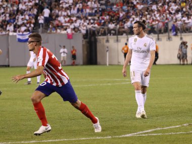 East Rutherford, Nj - 26 Temmuz 2019: Real Madrid'den Gareth Bale, Metlife stadyumunda düzenlenen 2019 Uluslararası Şampiyonlar Kupası'nda Atletico de Madrid ile oynanan maçta #11. Real Madrid 3-7 kaybetti