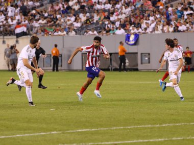 Doğu RUTHERFORD, NJ - 26 Temmuz 2019: Atletico de Madrid 'den Diego Costa MetLife Stadyumu' nda oynanan 2019 Uluslararası Şampiyonlar Kupası 'nda Real Madrid' e karşı maç yapıyor. Real Madrid 3-7 yenildi