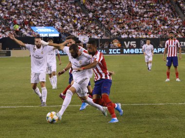 East Rutherford, Nj - 26 Temmuz 2019: Real Madrid'den Karim Benzema, Metlife stadyumunda düzenlenen 2019 Uluslararası Şampiyonlar Kupası'nda Atletico de Madrid ile oynanan maçta #9. Real Madrid 3-7 kaybetti