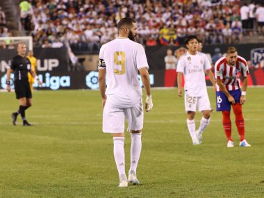 East Rutherford, Nj - 26 Temmuz 2019: Real Madrid'den Karim Benzema, Metlife stadyumunda düzenlenen 2019 Uluslararası Şampiyonlar Kupası'nda Atletico de Madrid ile oynanan maçta #9. Real Madrid 3-7 kaybetti