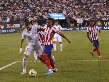 East Rutherford, Nj - 26 Temmuz 2019: Real Madrid'den Karim Benzema, Metlife stadyumunda düzenlenen 2019 Uluslararası Şampiyonlar Kupası'nda Atletico de Madrid ile oynanan maçta #9. Real Madrid 3-7 kaybetti