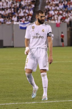 East Rutherford, Nj - 26 Temmuz 2019: Real Madrid'den Karim Benzema, Metlife stadyumunda düzenlenen 2019 Uluslararası Şampiyonlar Kupası'nda Atletico de Madrid ile oynanan maçta #9. Real Madrid 3-7 kaybetti