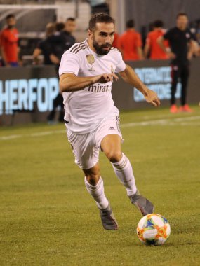 East Rutherford, Nj - 26 Temmuz 2019: Real Madrid'den Dani Carvajal, Metlife stadyumunda düzenlenen 2019 Uluslararası Şampiyonlar Kupası'nda Atletico de Madrid ile oynanan maçta #2. Real Madrid 3-7 kaybetti