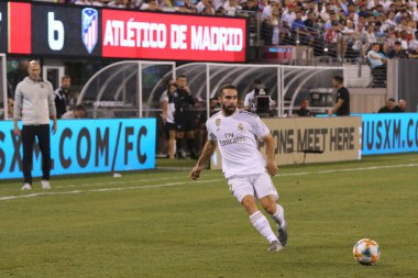 East Rutherford, Nj - 26 Temmuz 2019: Real Madrid'den Dani Carvajal, Metlife stadyumunda düzenlenen 2019 Uluslararası Şampiyonlar Kupası'nda Atletico de Madrid ile oynanan maçta #2. Real Madrid 3-7 kaybetti