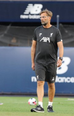 New York - 24 Temmuz 2019: Liverpool Fc teknik direktörü Jurgen Klopp, 2019 Western Union Cup maçı öncesinde New York Yankees Stadyumu'nda Sporting Cp ile oynanacak maç öncesi