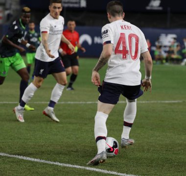 New York - 24 Temmuz 2019: Liverpool Fc'den Ryan Kent (40), New York'taki Yankees Stadyumu'nda oynanan 2019 Western Union Cup maçında Sporting Cp'ye karşı mücadele ediyor