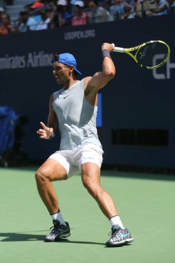 New York - 20 Ağustos 2019: Billie Jean King Ulusal Tenis Merkezi'nde düzenlenen 2019 Abd Açık'ta İspanya'nın 18 grand slam şampiyonu Rafael Nadal