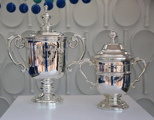 New York August 2019 Open Men Women Singles Trophies Display — Stock Photo, Image