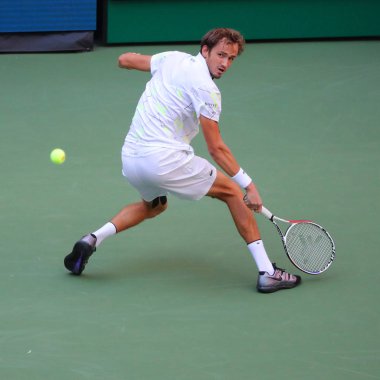 New York - 3 Eylül 2019: Profesyonel tenisçi Daniil Medvedev, New York'taki Billie Jean King Ulusal Tenis Merkezi'nde oynanan 2019 ABD Açık çeyrek final maçında Rusya'dan