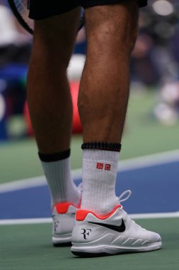 NEW YORK - Eylül 1, 2019 ABD Açık turu New York 'taki Ulusal Tenis Merkezi' nde oynanan 2019 ABD Açık turu boyunca İsviçre 'li Roger Federer özel Nike tenis ayakkabıları giyer.