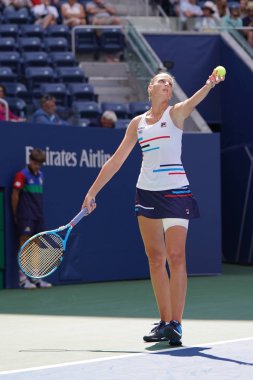 New York - 31 Ağustos 2019: Profesyonel tenisçi Karolina Pliskova, Billie Jean King Ulusal Tenis Merkezi'nde oynanan 2019 Abd Açık 16. 