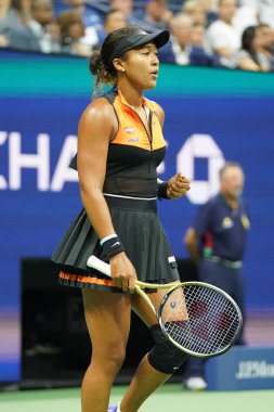 New York - 31 Ağustos 2019: Grand Slam Şampiyonu Japon Naomi Osaka, Billie Jean King Ulusal Tenis Merkezi'nde 2019 Abd Açık üçüncü tur maçında 