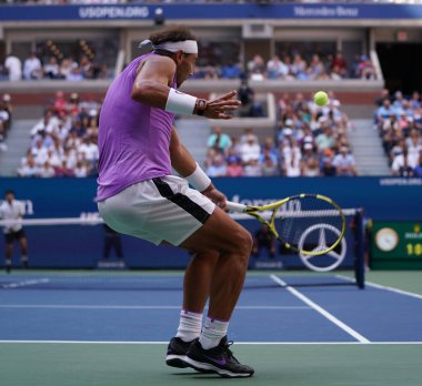 New York - 31 Ağustos 2019 Grand Slam şampiyonu İspanyol Rafael Nadal, New York 'taki Billie Jean King Ulusal Tenis Merkezi' nde oynanan 2019 US Open üçüncü tur karşılaşmasında
