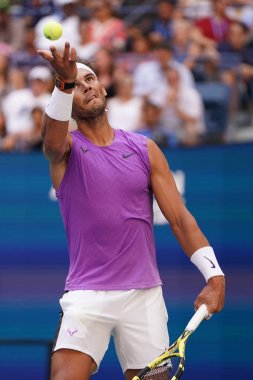 New York - 31 Ağustos 2019 Grand Slam şampiyonu İspanyol Rafael Nadal, New York 'taki Billie Jean King Ulusal Tenis Merkezi' nde oynanan 2019 US Open üçüncü tur karşılaşmasında