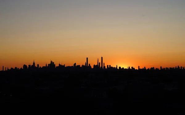 New York City Skyline Panorama Bij Zonsondergang — Stockfoto