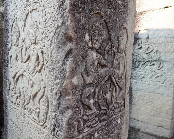 Каменная Резьба Байоне Самом Известном Храме Ангкор Тома Камбоджа — стоковое фото