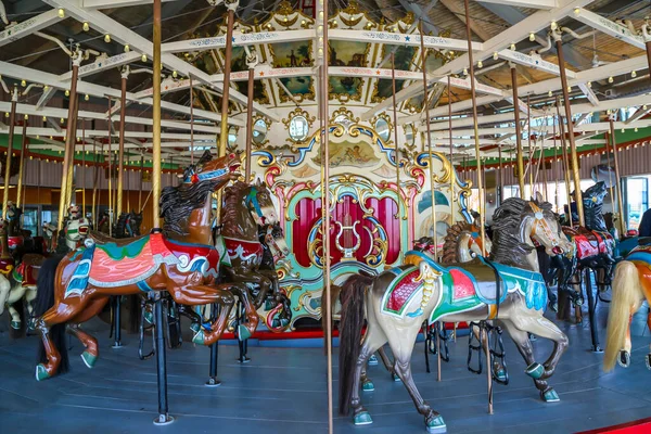 Horses Traditional Fairground Carousel Historic Coney Island Boardwalk Brooklyn — Stock Photo, Image