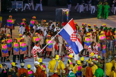 RIO DE JANEIRO, BRAZIL - 5 Ağustos 2016: Hırvatistan Olimpiyat takımı Rio de Janeiro 'daki Maracana Stadyumu' nda düzenlenen Rio 2016 Olimpiyat açılış törenine yürüdü