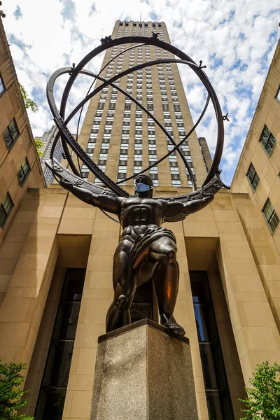 New York City July 2020 Atlas Statue Lee Lawrie Face — Stock Photo, Image
