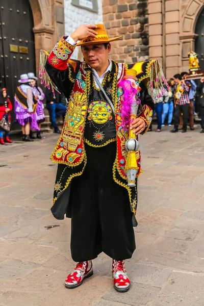 Cusco Peru Října 2016 Neznámý Účastník Tradičního Oděvu Slaví Náboženskou — Stock fotografie