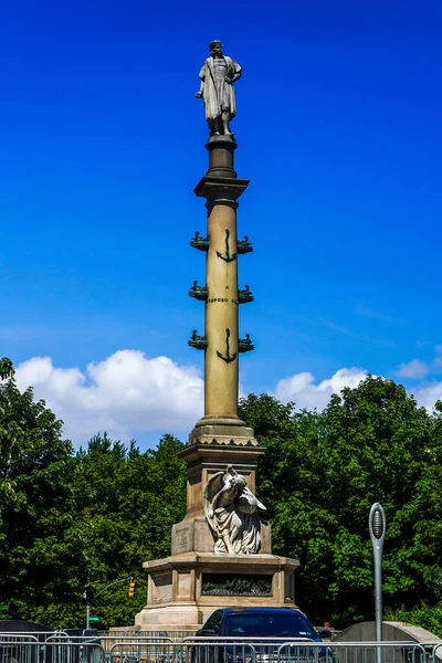 Estatua Cristóbal Colón Nueva York Policía Nueva York Protege Columbus — Foto de Stock