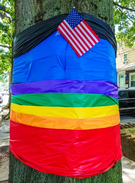 Rainbow Ribbon American Flag — Stock Photo, Image