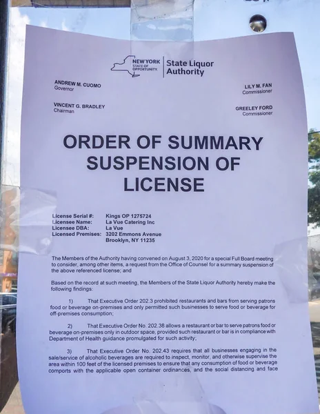 Brooklyn New York August 2020 Order Summary Suspension License Violation — Stock Photo, Image