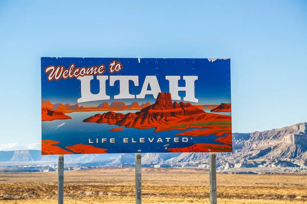 Welcome Utah Sign Monument Valley Navajo Nation Utah Arizona Border — Stock Photo, Image