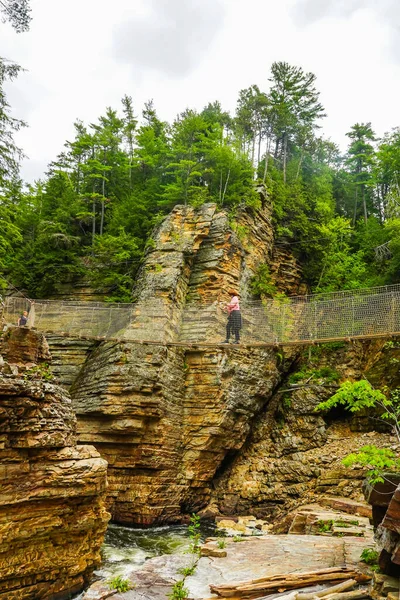 Ausable Chasm New York August 2020 Visitor Crossing Adventurous Rope — Stock Photo, Image