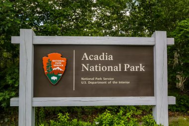 BAR HARBOR, MAINE - JULY 4, 2017: Acadia National Park sign in Maine clipart