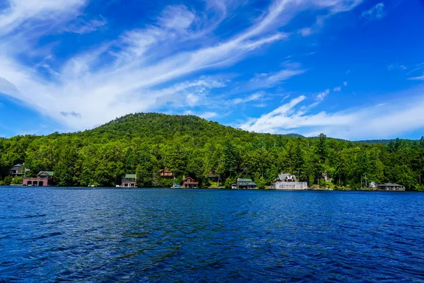 Lake Placid New York August 2020 Lyxigt Båthus Vid Sjön — Stockfoto