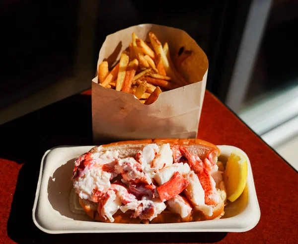 Lobster Roll French Fries Served Seafood Restaurant — Stock Photo, Image