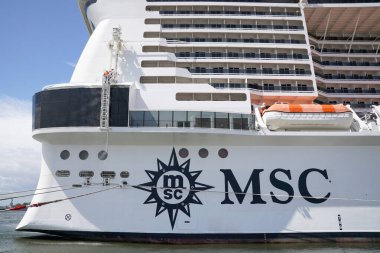 BrooKLYN, NEW YORK - 24 AĞUSTOS 2025: MSC Meraviglia yolcu gemisi Brooklyn Cruise Terminaline yanaştı. MSC Meraviglia, MSC 'nin yeni 