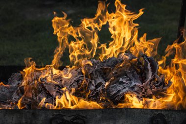 Yanan ateş. Yanan belgeleri. Ateş ruhları dans. Ateşleme kağıt.