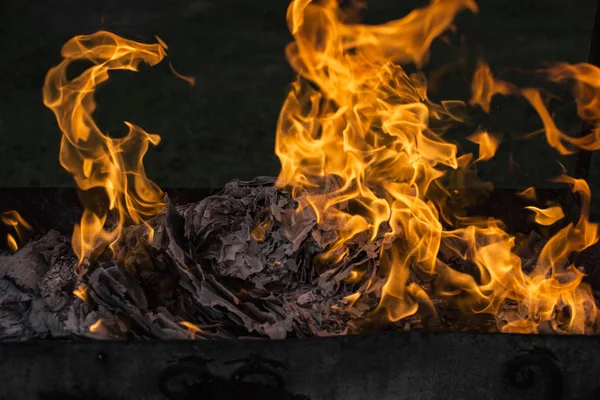 Flammande Eld Dokument Bränning Dans Brand Sprit Antändning Papper — Stockfoto