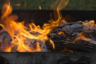 Yanan ateş. Yanan belgeleri. Ateş ruhları dans. Ateşleme kağıt.