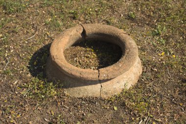 Kazı antik Yunan medeniyeti. Şaraphane Byala antik kale içinde. Şarap depoları 5. yy. Pithos.