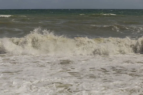 Vagues Pendant Une Tempête Code Rouge Reste Sur Côte Mer — Photo