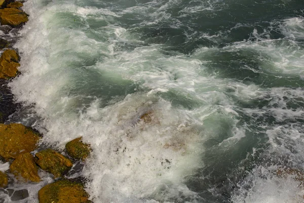 Vagues Pendant Une Tempête Vue Haut Code Rouge Reste Sur — Photo