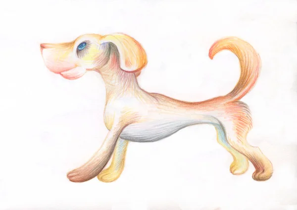 Kresba Tužkou Ilustrace Pro Děti Obrázek Zvířat Pastelkami Funny Pes — Stock fotografie