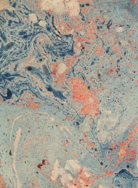 Kağıt üzerinde boya lekesi. Su sıçramalarına ve noktalar boya doku. Ebru - antik teknik çizim oryantal. Kaotik soyut organik tasarım. Marbleized.