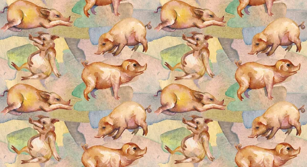 Pigs Farm Seamless Pattern Design Print Textile Fabric Wallpaper Background — Stock Photo, Image