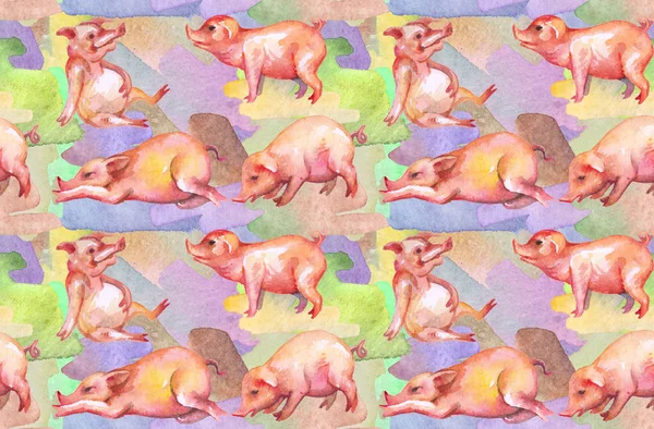 农场里的猪无缝模式 设计印花纺织 可用于纸张 包装等方面的印刷 东方2019年黄土猪年星座运势 — 图库照片