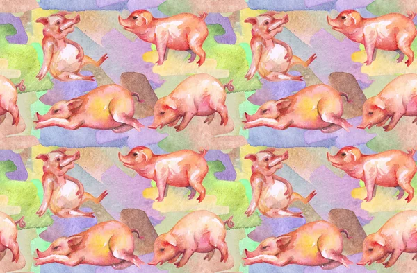 Pigs on the farm. Seamless pattern. Design print for textile, fabric, wallpaper, background. Can be used for printing on paper, in packaging. Oriental 2019 Horoscope for the Yellow Earth PIG Year.