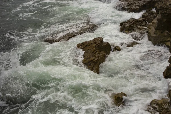 Vagues Pendant Une Tempête Vue Haut Code Rouge Reste Sur — Photo