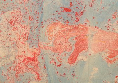 Kağıt üzerinde boya lekesi. Su sıçramalarına ve noktalar boya doku. Ebru - antik teknik çizim oryantal. Kaotik soyut organik tasarım. Marbleized.