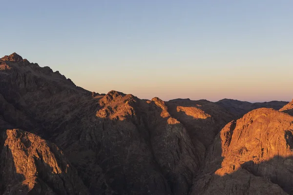 Egypt. Mount Sinai in the morning at sunrise. (Mount Horeb, Gabal Musa, Moses Mount). Pilgrimage place and famous touristic destination.